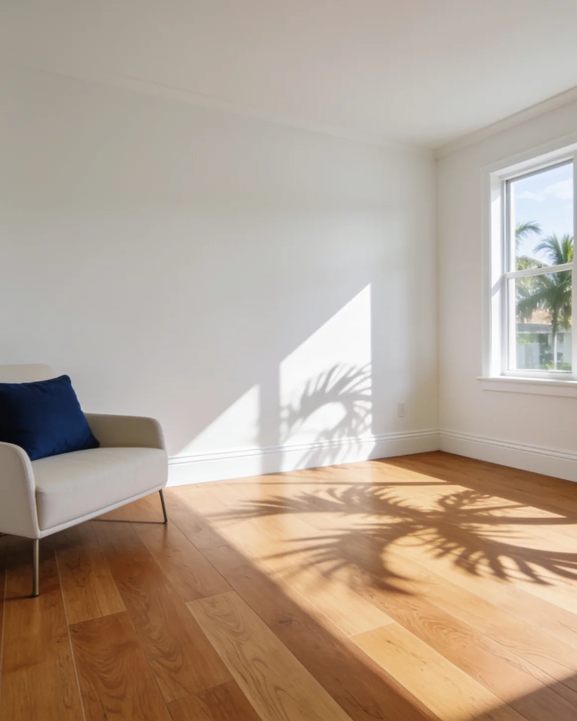 Renovated Florida living room with new luxury vinyl plank flooring and freshly painted walls